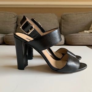 Manolo Blahnik Black Khan Leather Two Band Sandals